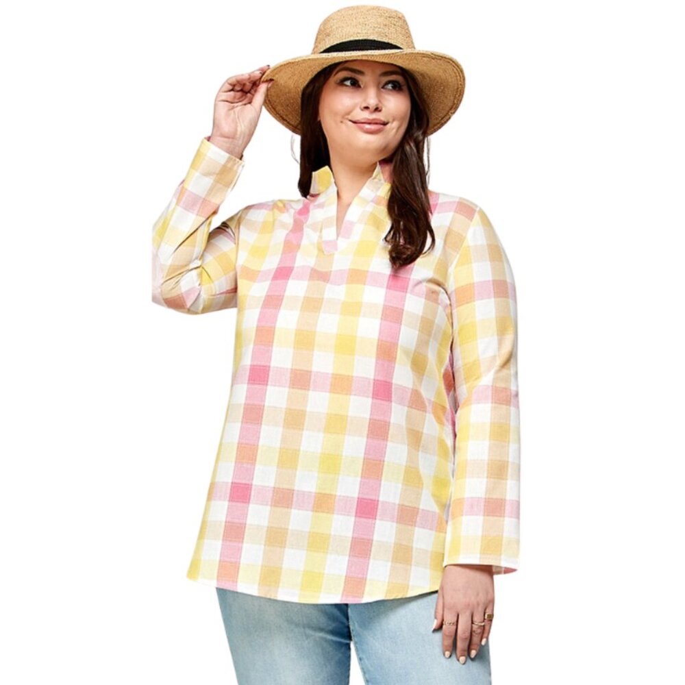 ✨5/$25✨Pastel Plaid Spring Tunic Top – Pink & Yellow